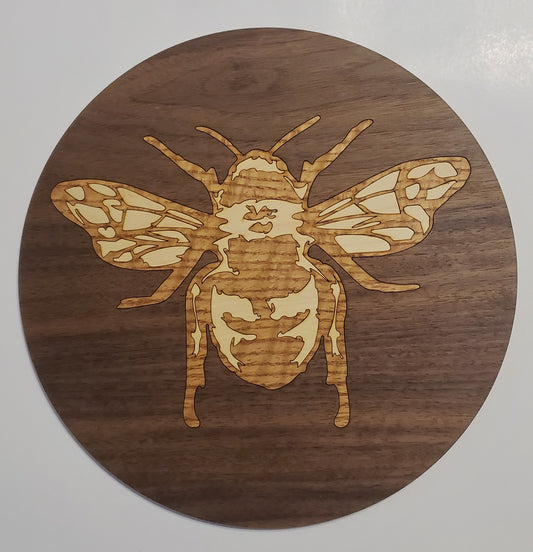 Accent Plate with Bee inlay with Walnut background