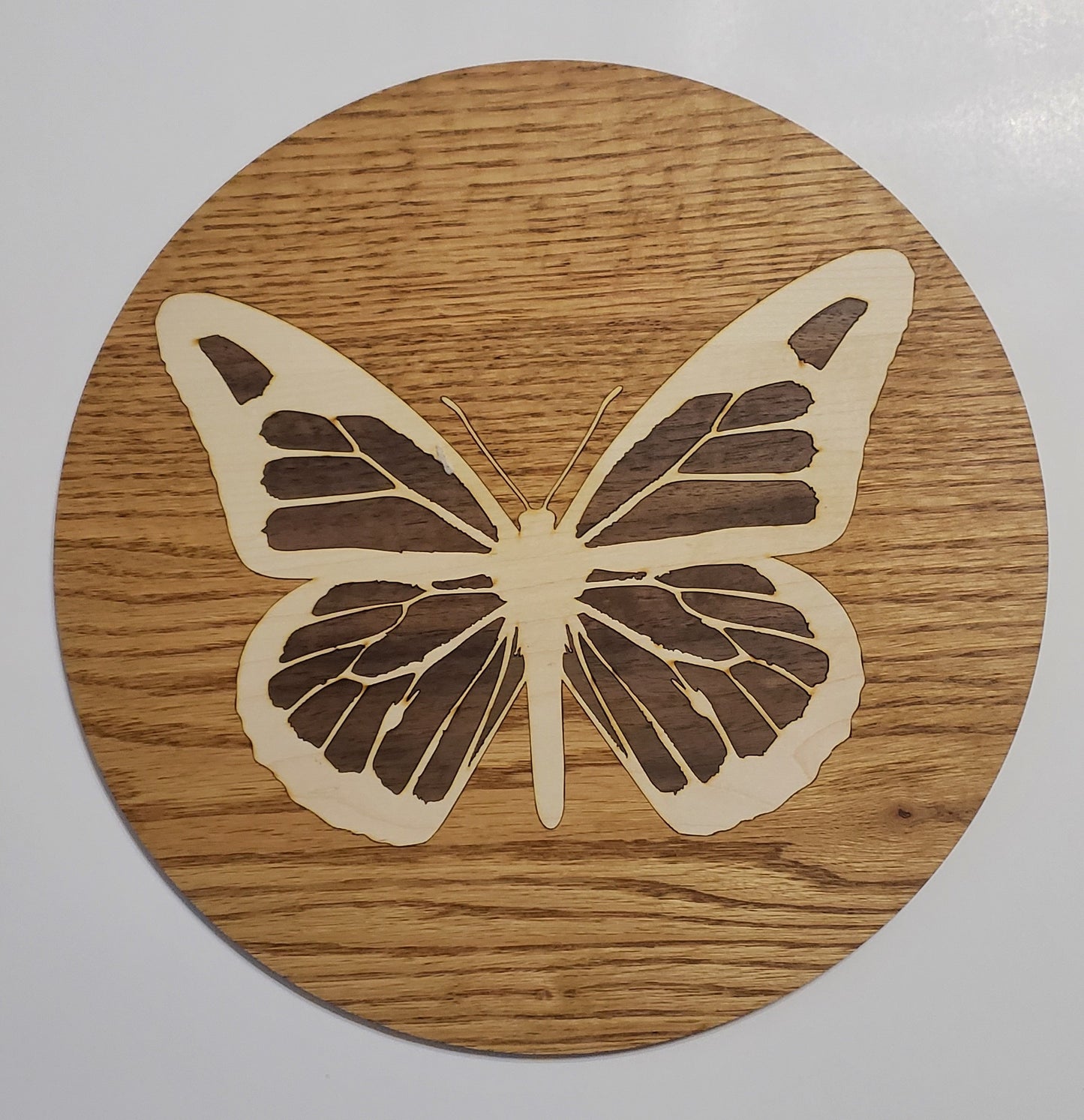 Accent Plate with Butterfly inlay with Oak background