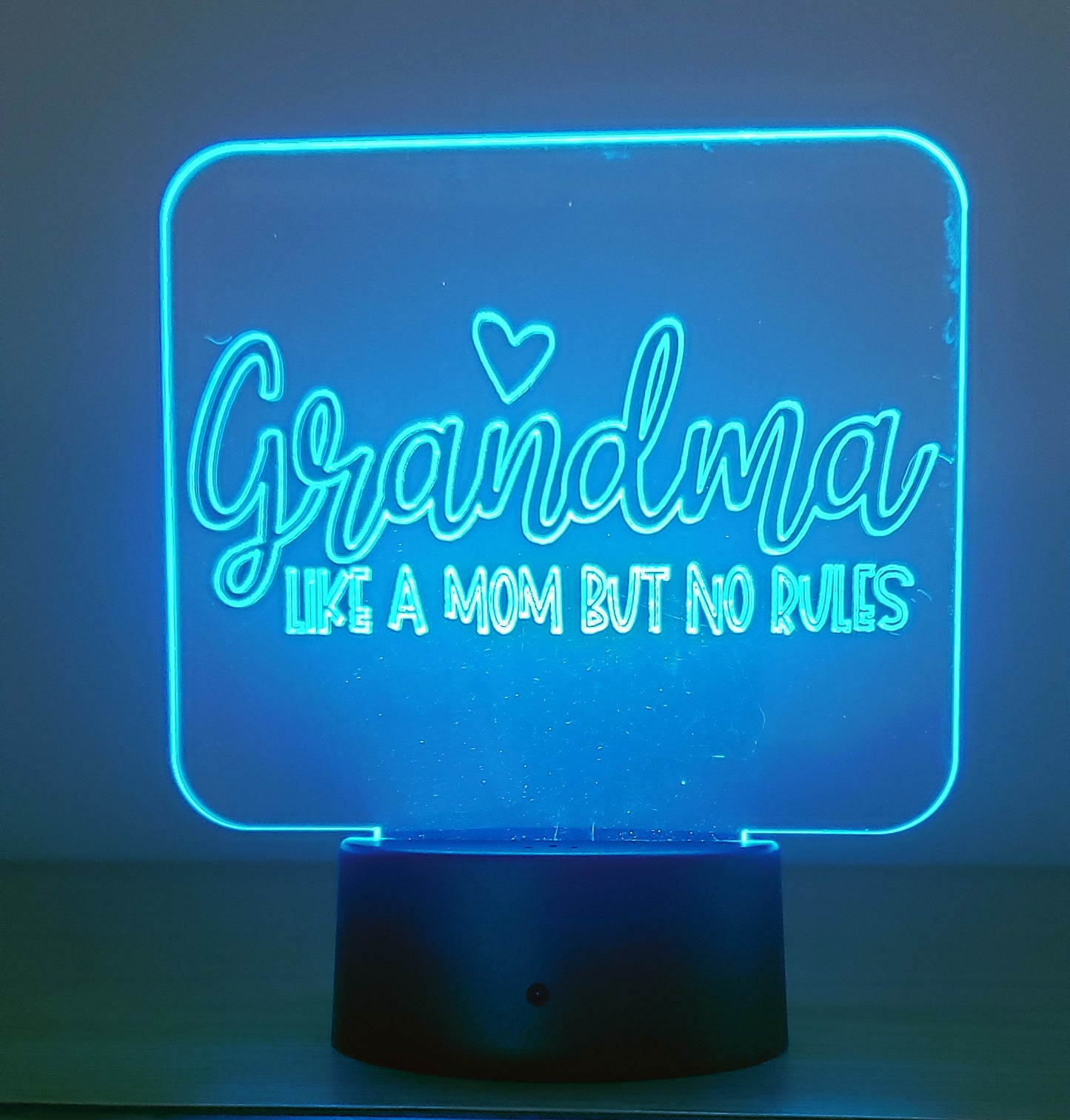 Acrylic light, display, nightlight RGB engraved " Grandma  Like a mom but no rules"