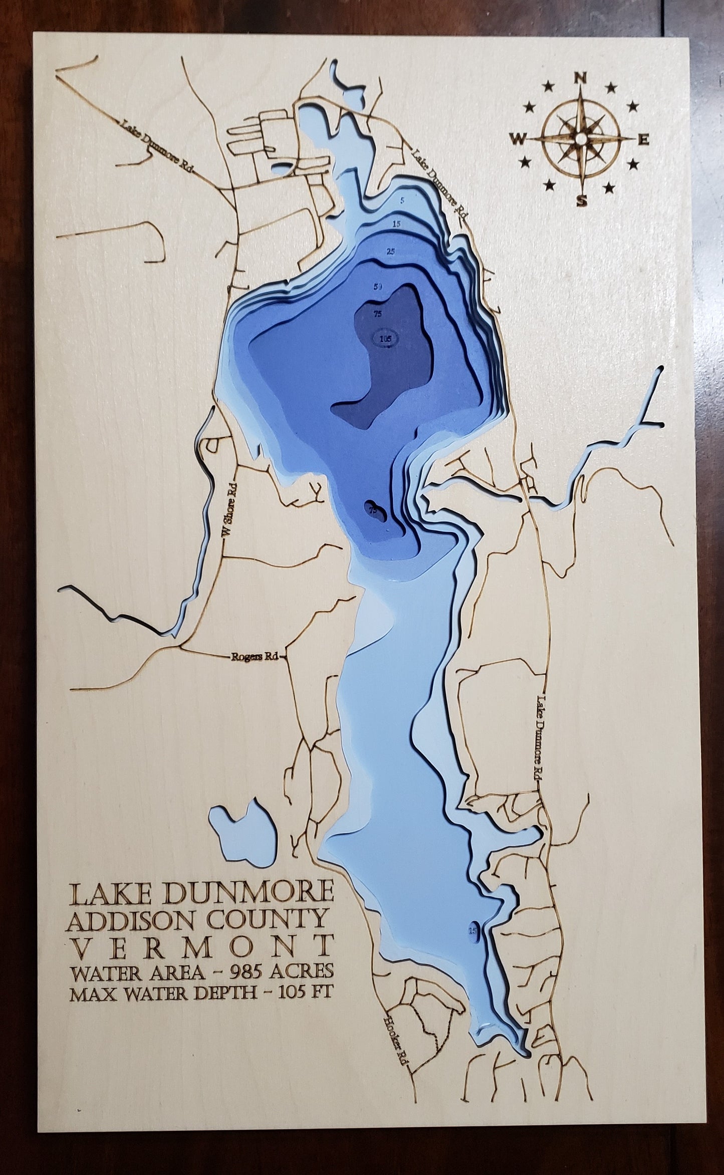 Lake Dunmore in Vermont depth map - 7 layers - bathymetry