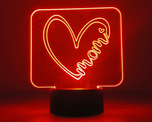 Acrylic light, display, nightlight RGB engraved " Mom in a heart"