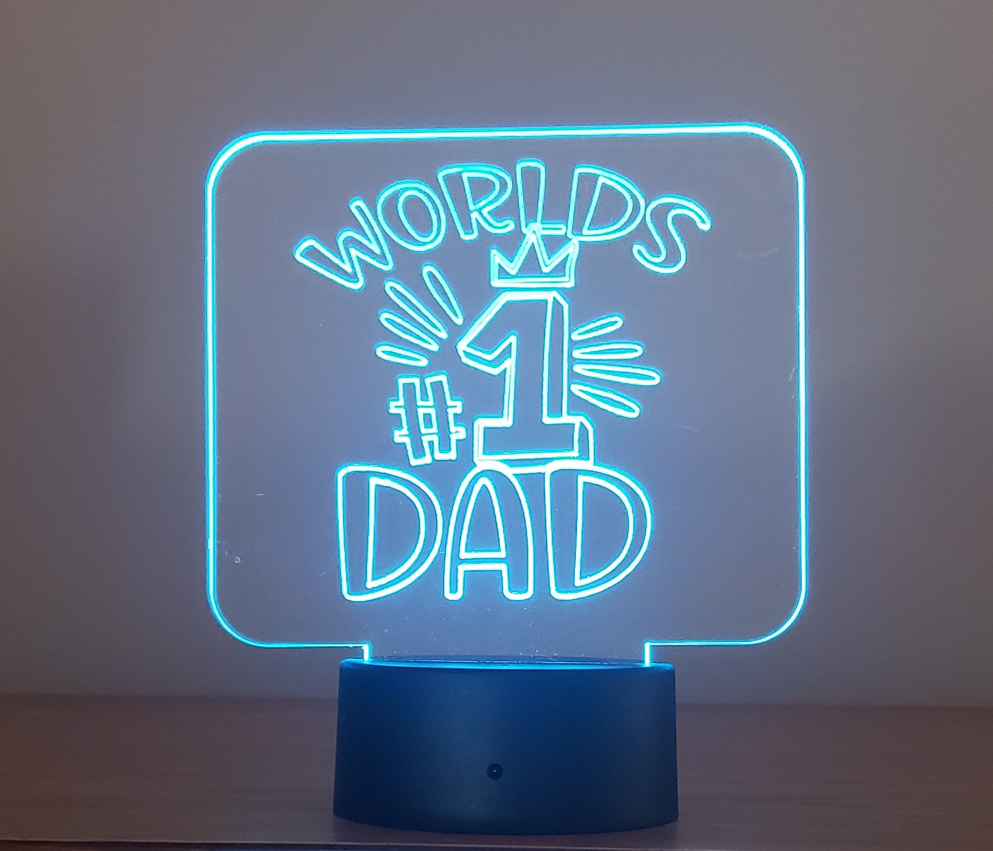 Acrylic light, display, nightlight RGB engraved " Worlds #1 Dad "