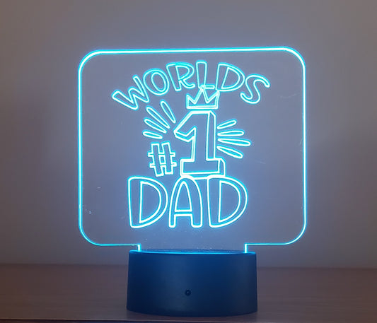 Acrylic light, display, nightlight RGB engraved " Worlds #1 Dad "