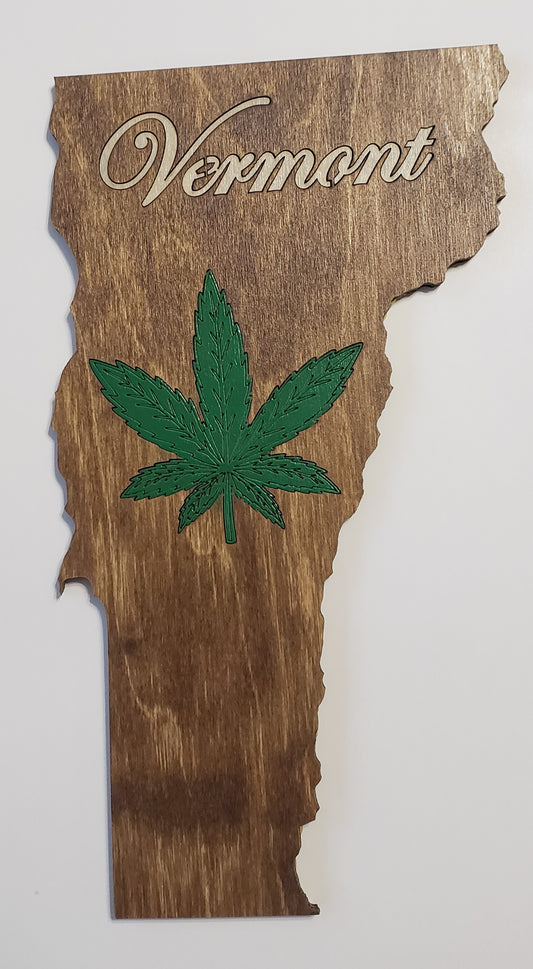 Vermont outline with Pot leaf inlay - dark